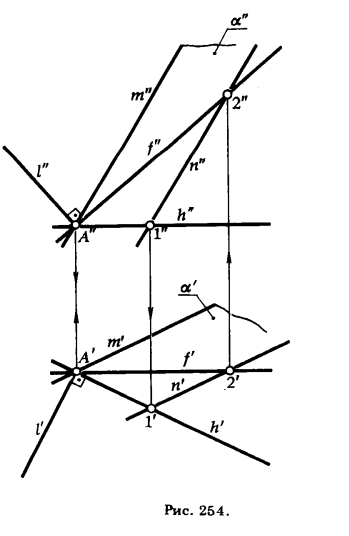 Рис 254.Построение взаимно перпендикулярных прямых, прямой и плоскости, плоскостей